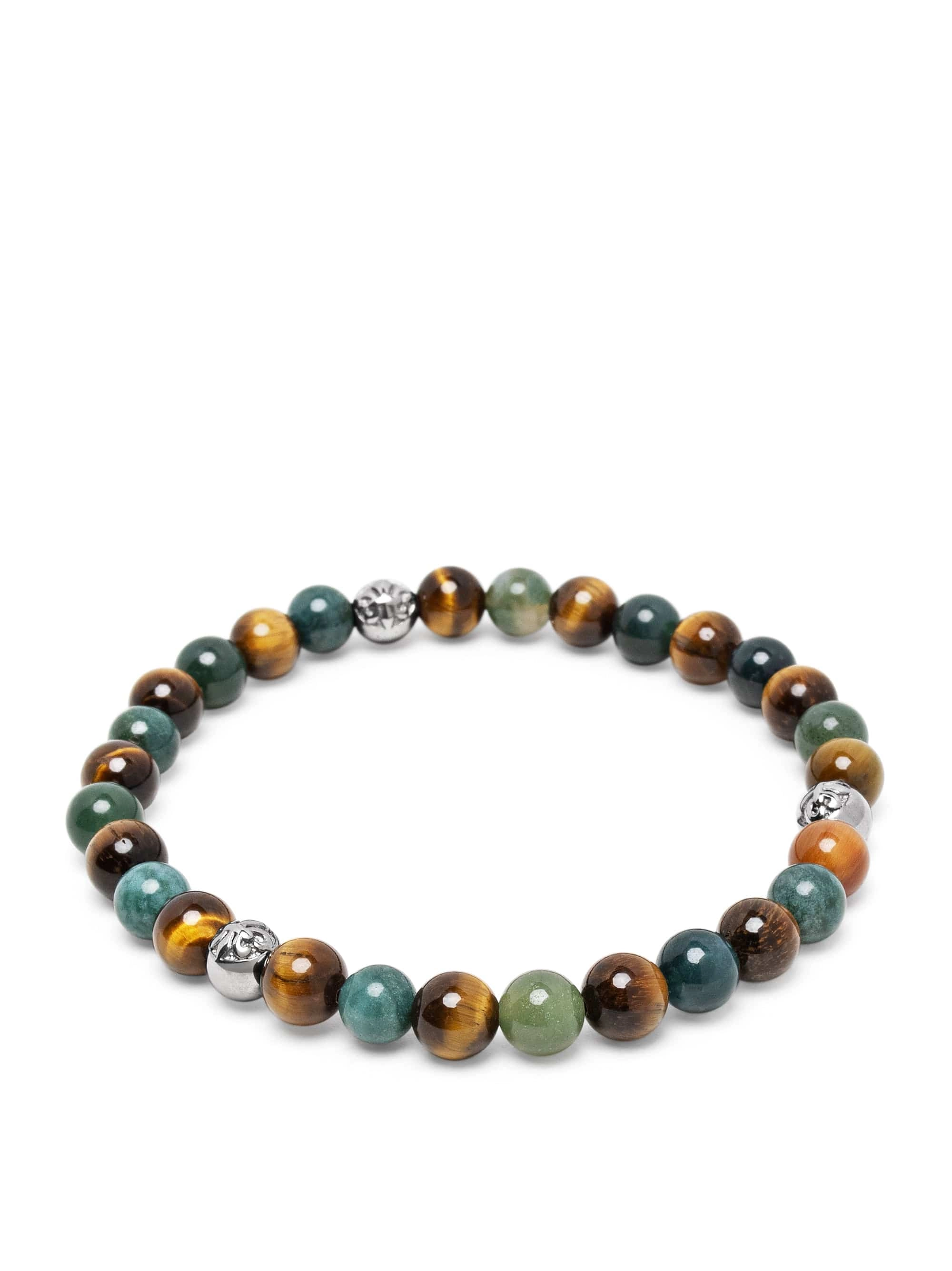 6mm Tiger Eye and Aquatic Agate Bracelet with Silver Balls