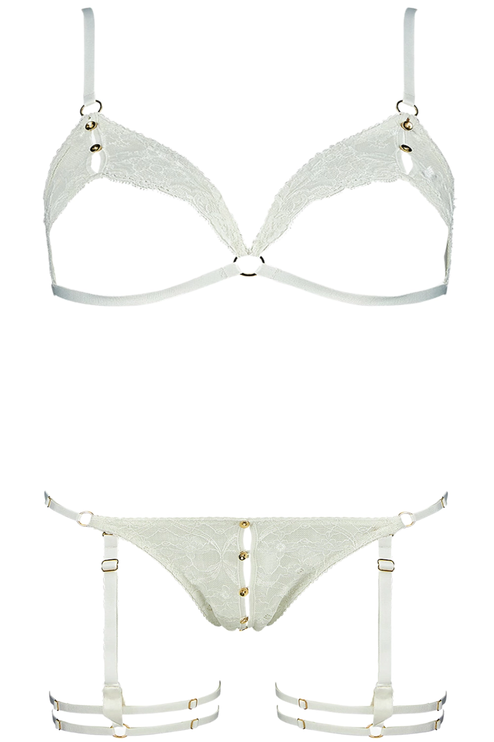 Boîte à Désir Hot Moon Lace Open Triangle Bra & Openable Suspender Brief