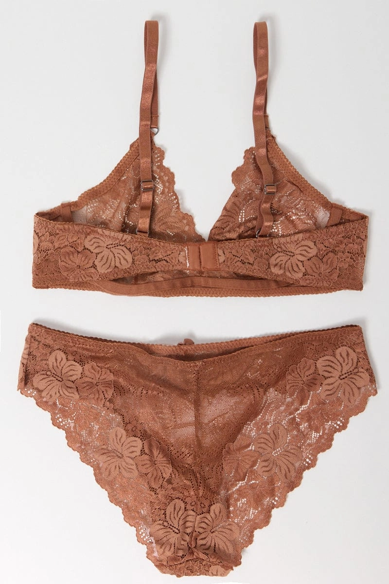 Brown Lace Lingerie Set