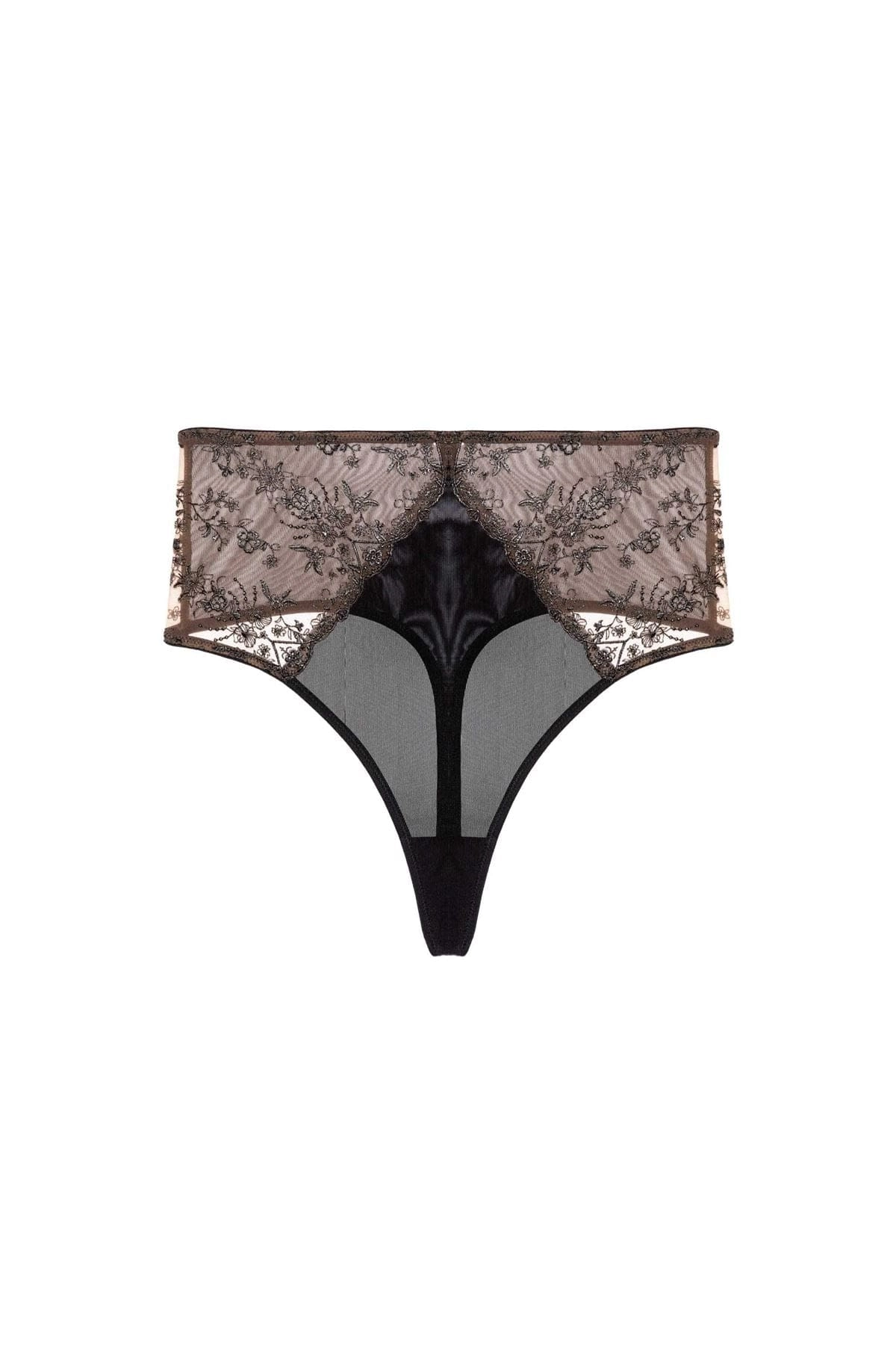 Cassia Black Custom Embroidery High Waisted Thong