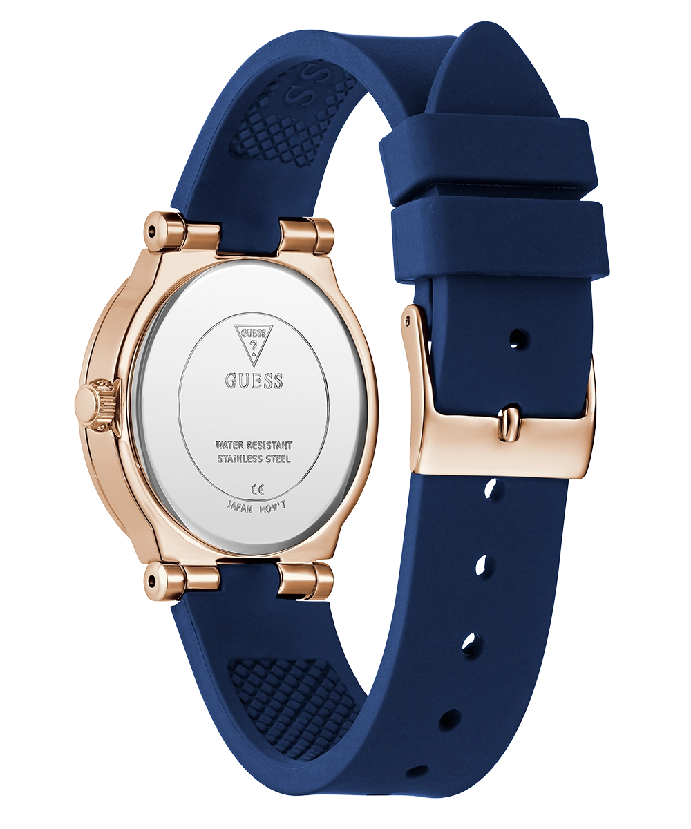 GUESS Ladies Blue Rose Gold Tone Analog Watch