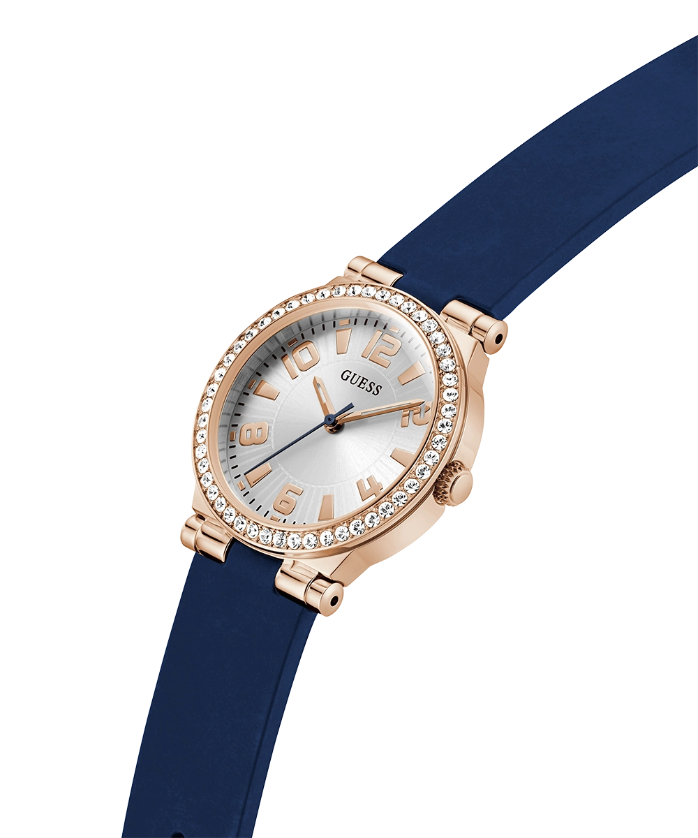 GUESS Ladies Blue Rose Gold Tone Analog Watch