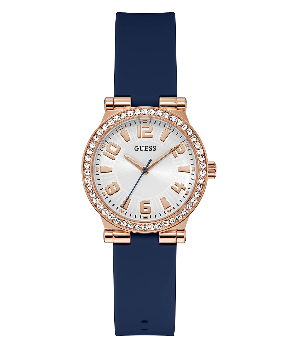 GUESS Ladies Blue Rose Gold Tone Analog Watch
