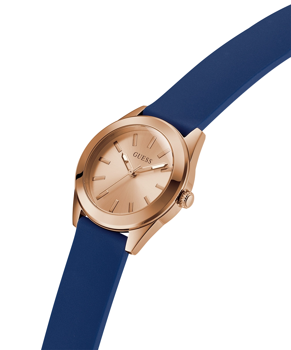GUESS Ladies Blue Rose Gold Tone Analog Watch