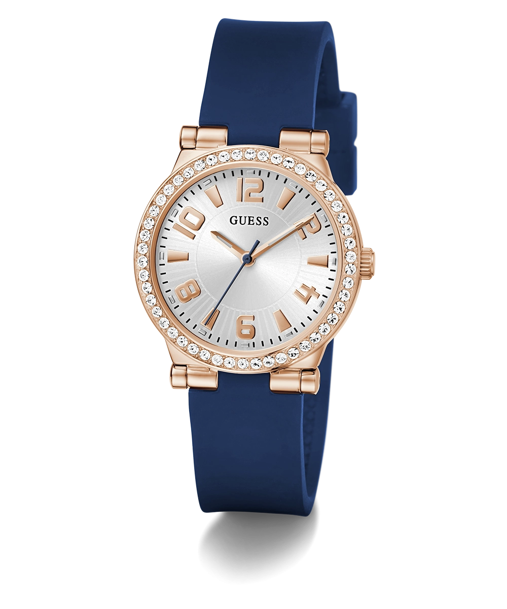 GUESS Ladies Blue Rose Gold Tone Analog Watch