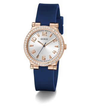 GUESS Ladies Blue Rose Gold Tone Analog Watch