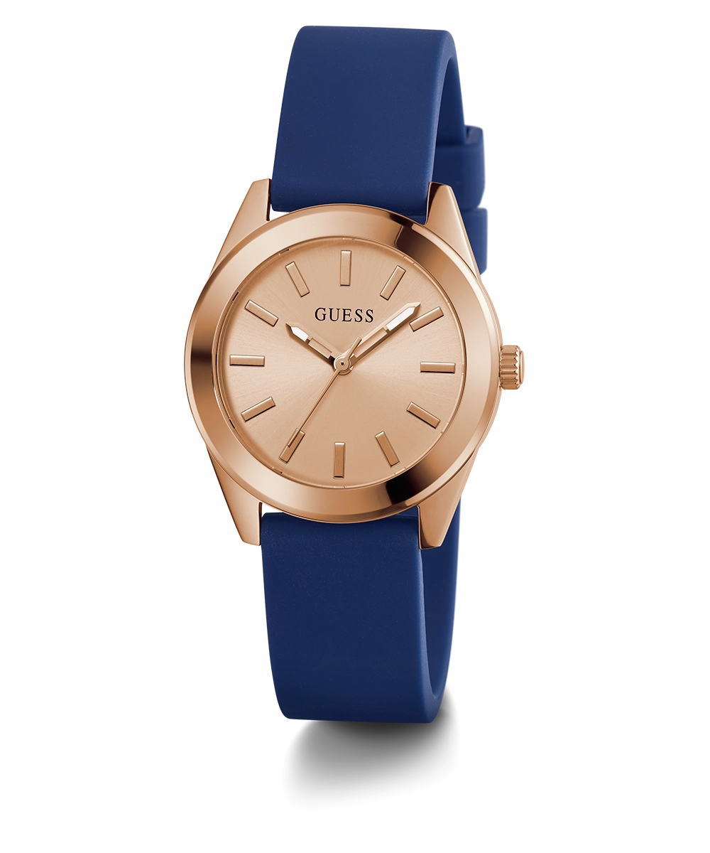 GUESS Ladies Blue Rose Gold Tone Analog Watch