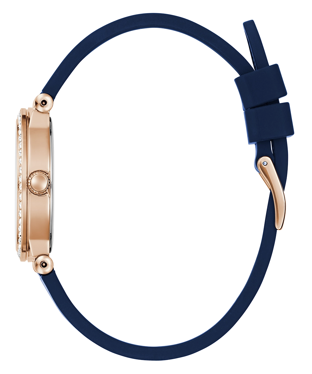 GUESS Ladies Blue Rose Gold Tone Analog Watch