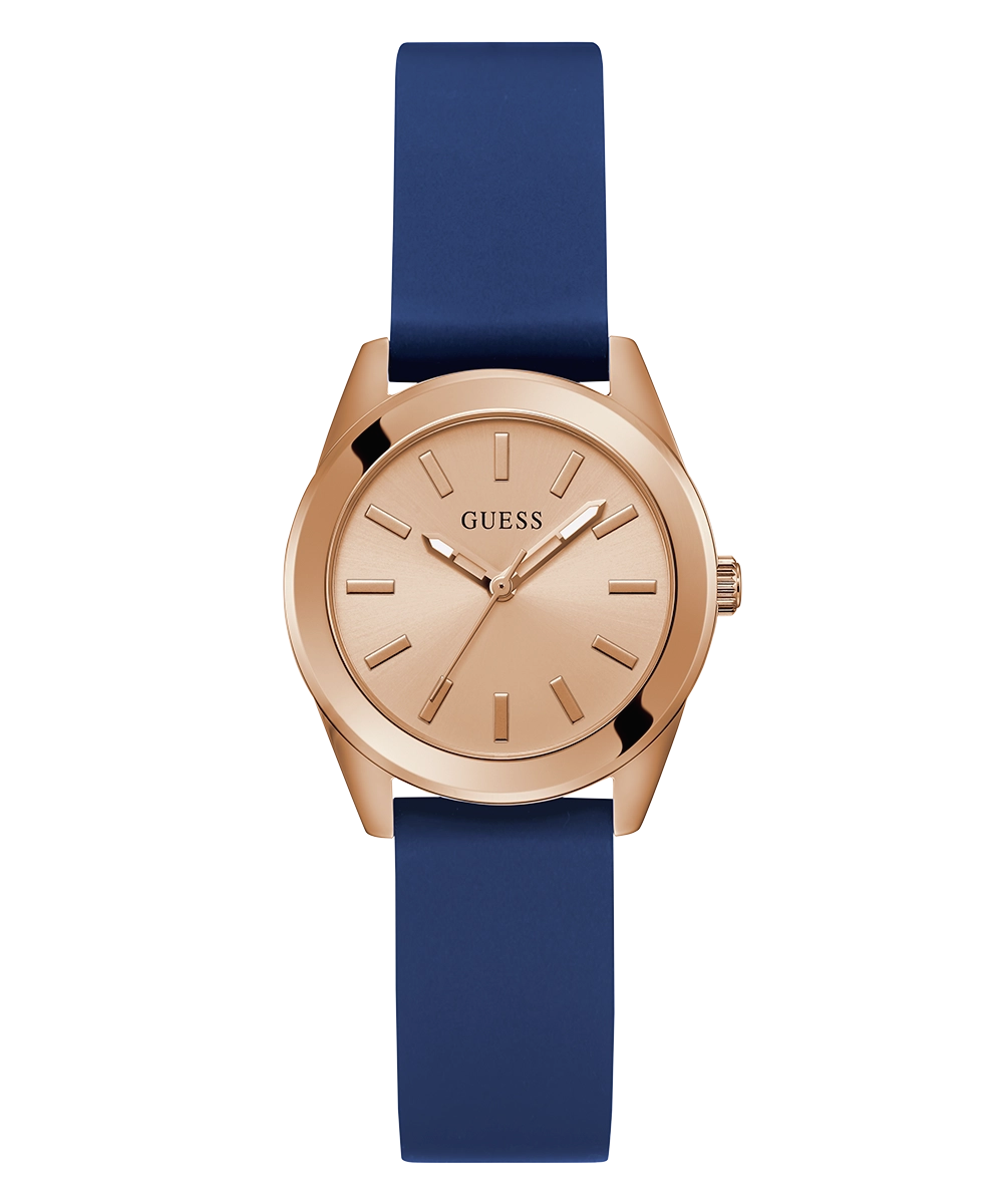 GUESS Ladies Blue Rose Gold Tone Analog Watch