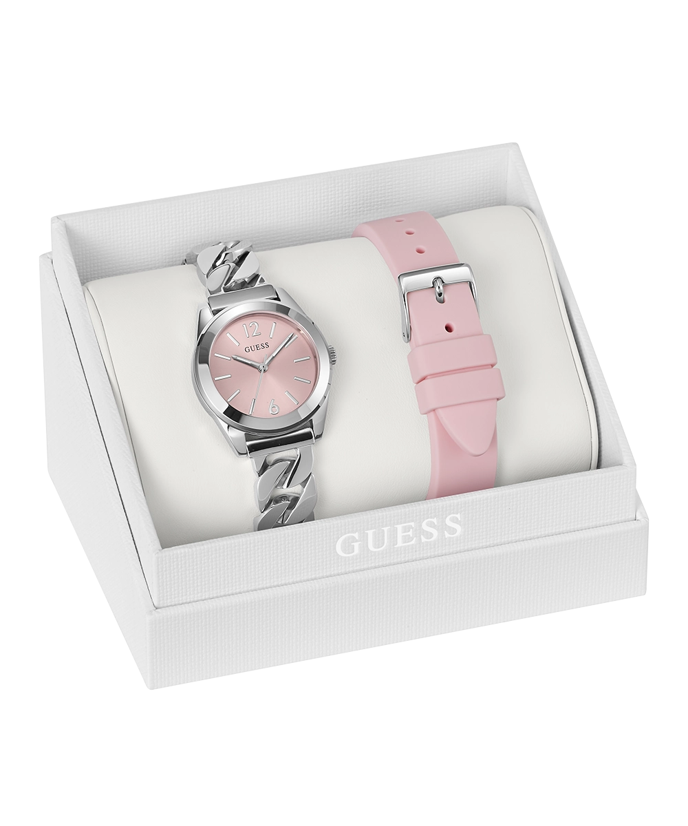 GUESS Ladies Silver Tone Analog Watch Box Set