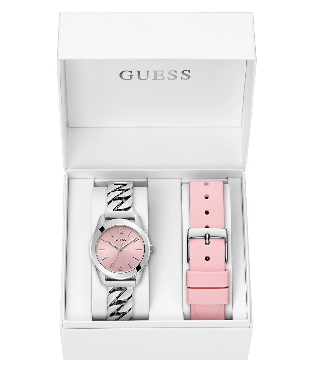 GUESS Ladies Silver Tone Analog Watch Box Set