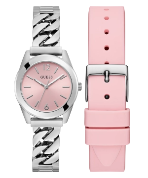 GUESS Ladies Silver Tone Analog Watch Box Set