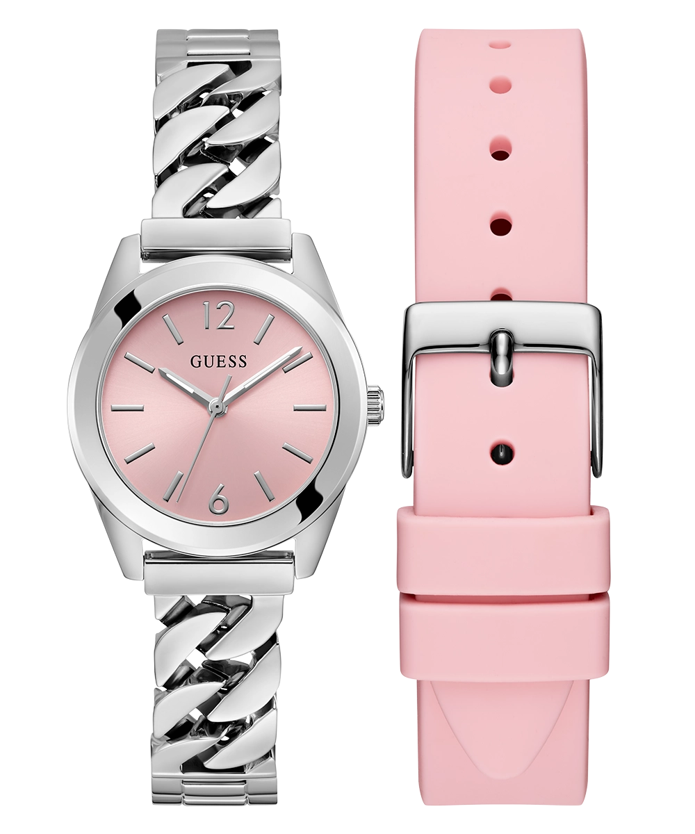 GUESS Ladies Silver Tone Analog Watch Box Set