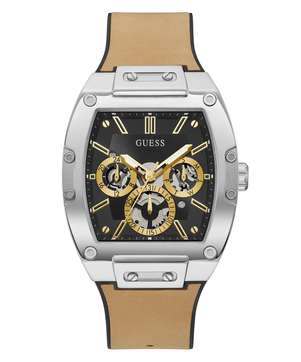 GUESS Mens Beige Silver Tone Multi-function Watch