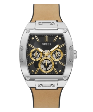 GUESS Mens Beige Silver Tone Multi-function Watch