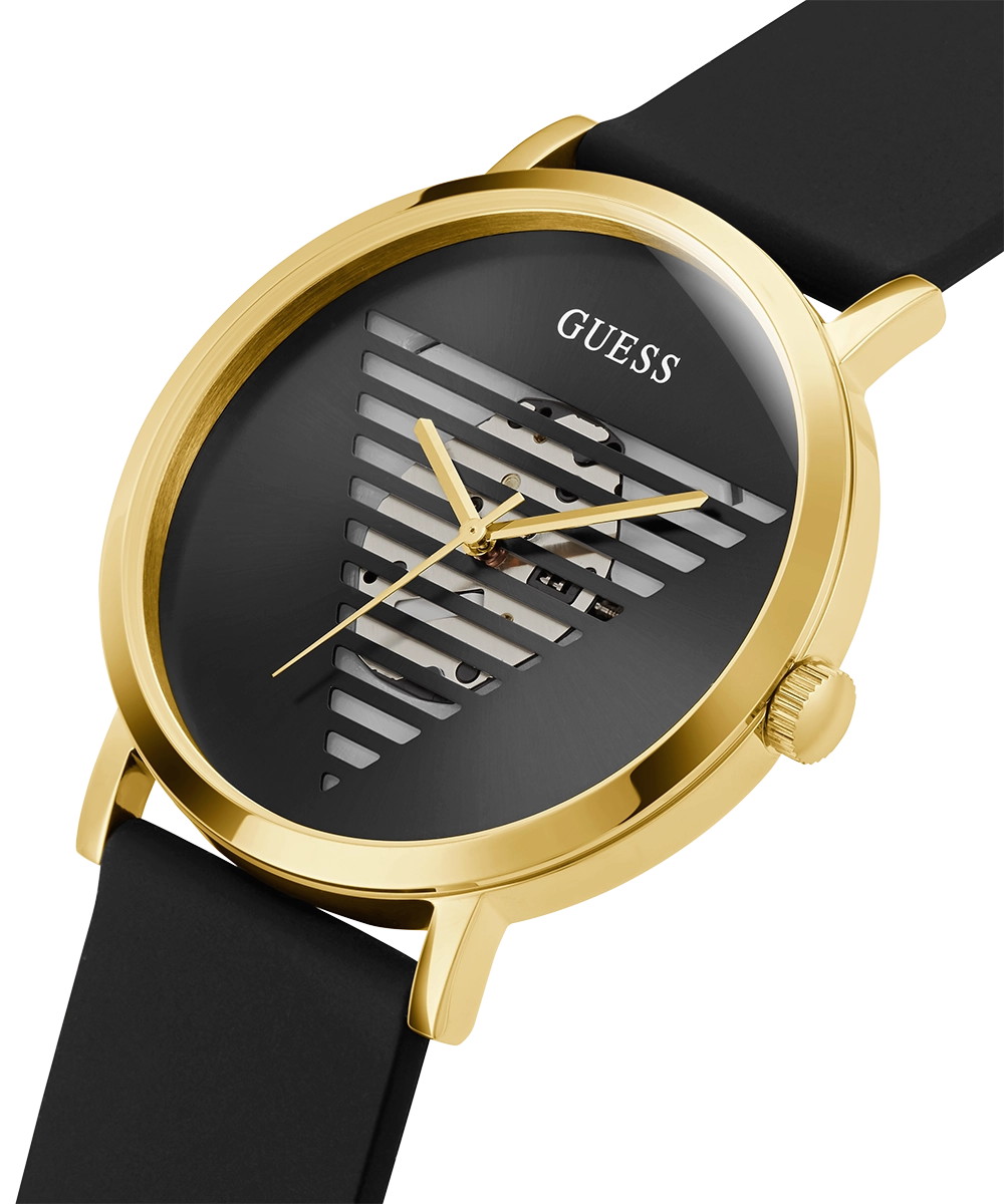 GUESS Mens Black Gold Tone Analog Watch