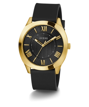 GUESS Mens Black Gold Tone Analog Watch