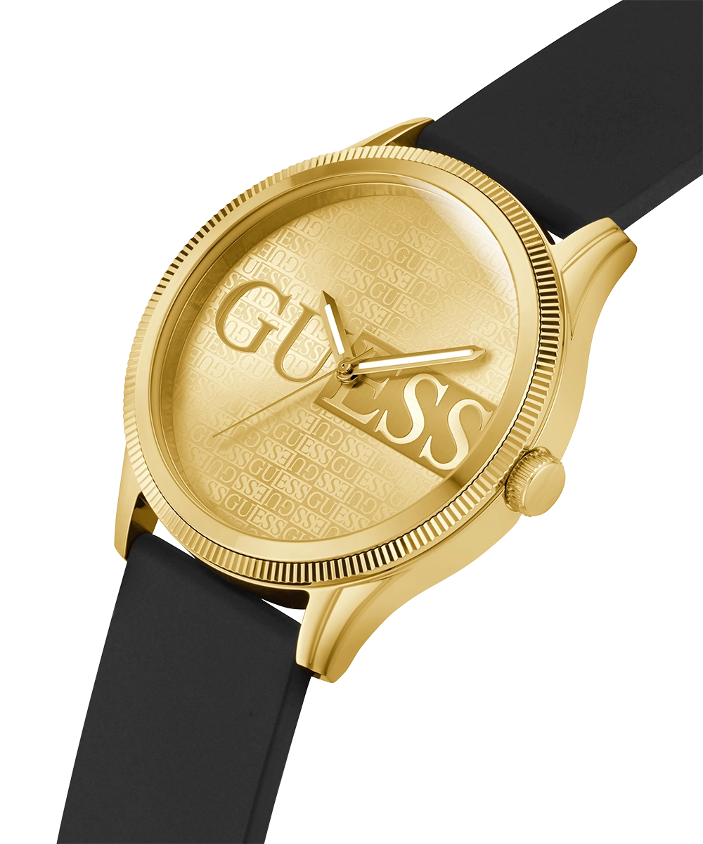 GUESS Mens Black Gold Tone Analog Watch