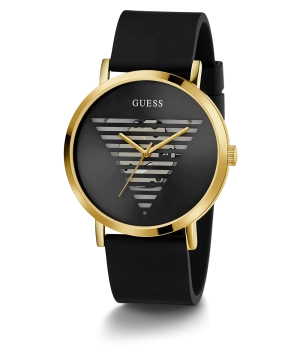 GUESS Mens Black Gold Tone Analog Watch