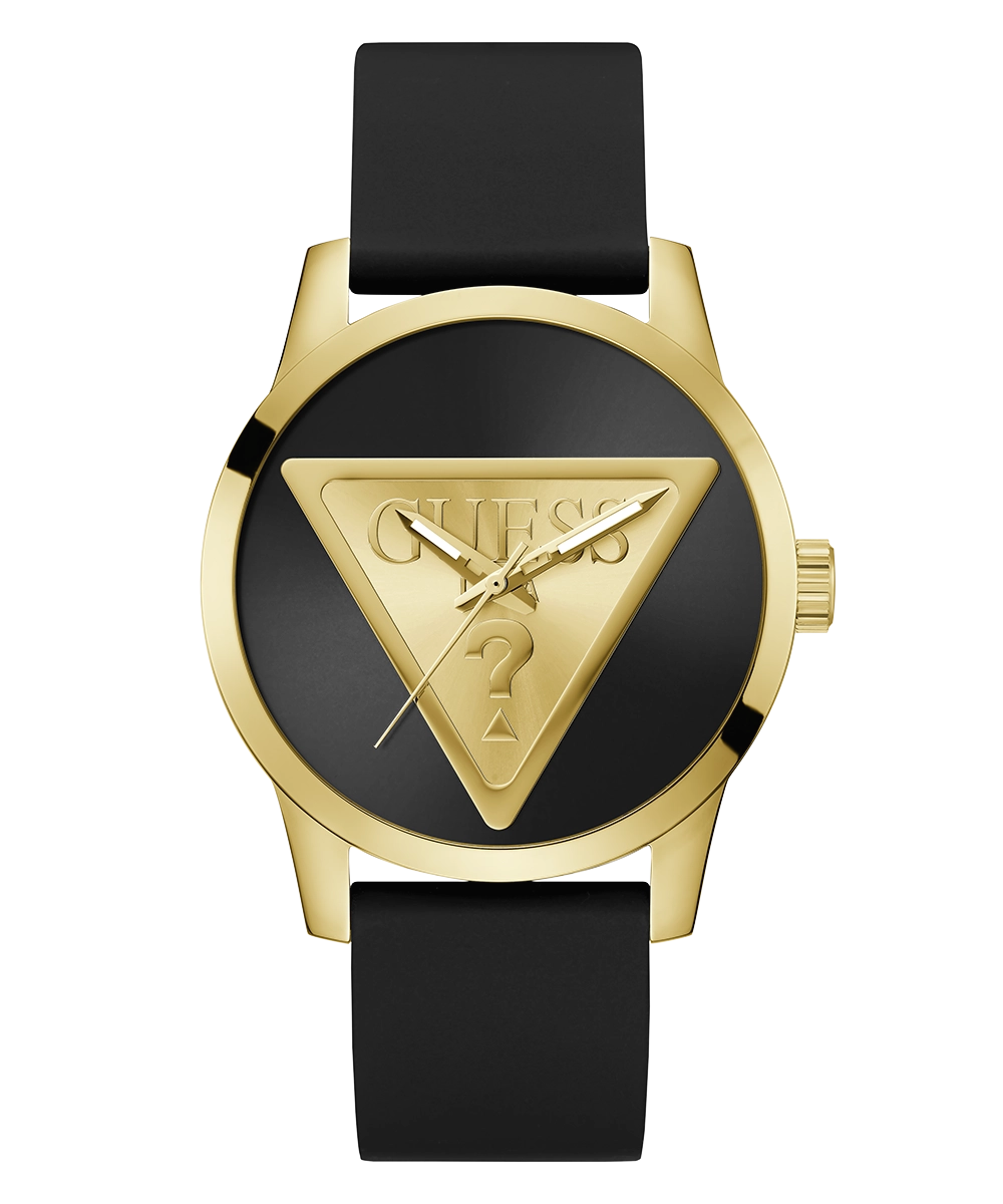 GUESS Mens Black Gold Tone Analog Watch