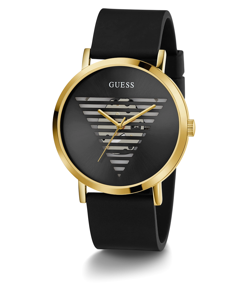 GUESS Mens Black Gold Tone Analog Watch