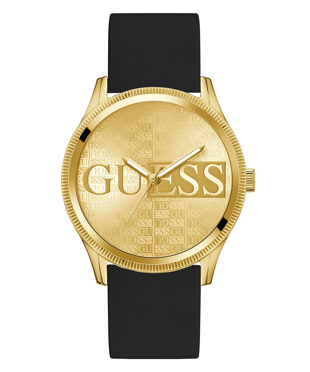 GUESS Mens Black Gold Tone Analog Watch