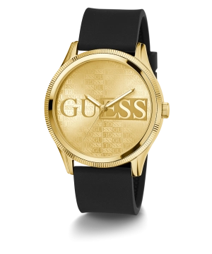 GUESS Mens Black Gold Tone Analog Watch