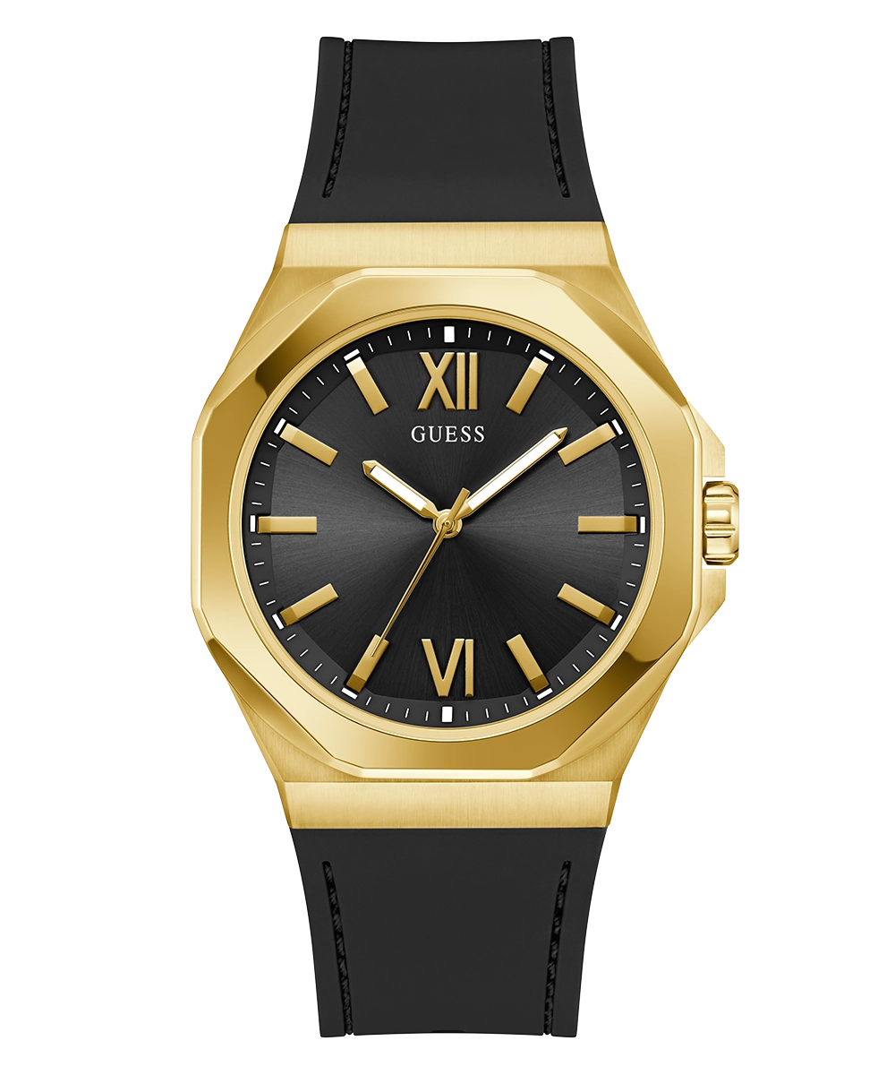 GUESS Mens Black Gold Tone Analog Watch