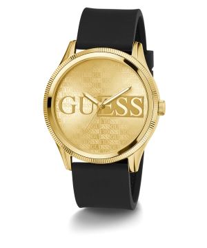 GUESS Mens Black Gold Tone Analog Watch