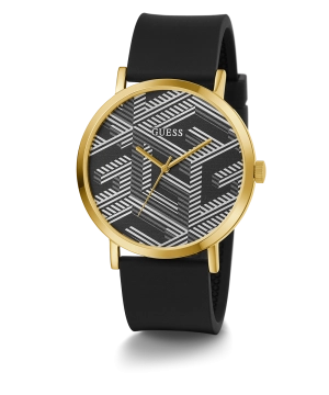 GUESS Mens Black Gold Tone Analog Watch