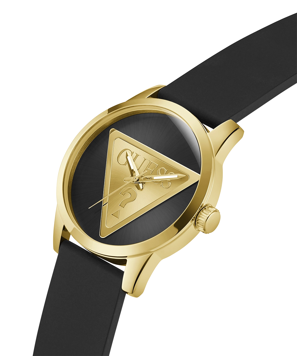 GUESS Mens Black Gold Tone Analog Watch