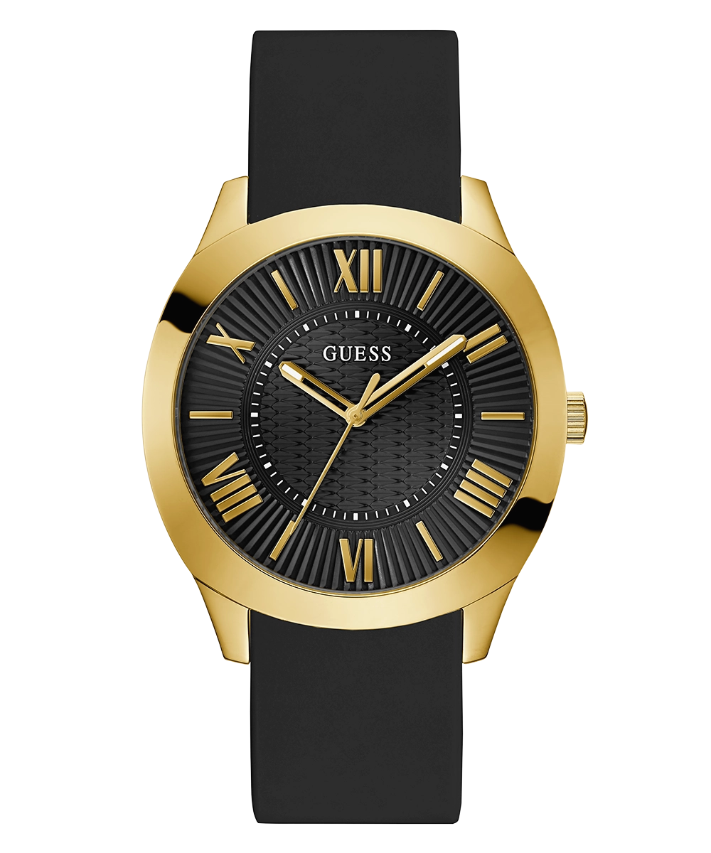 GUESS Mens Black Gold Tone Analog Watch