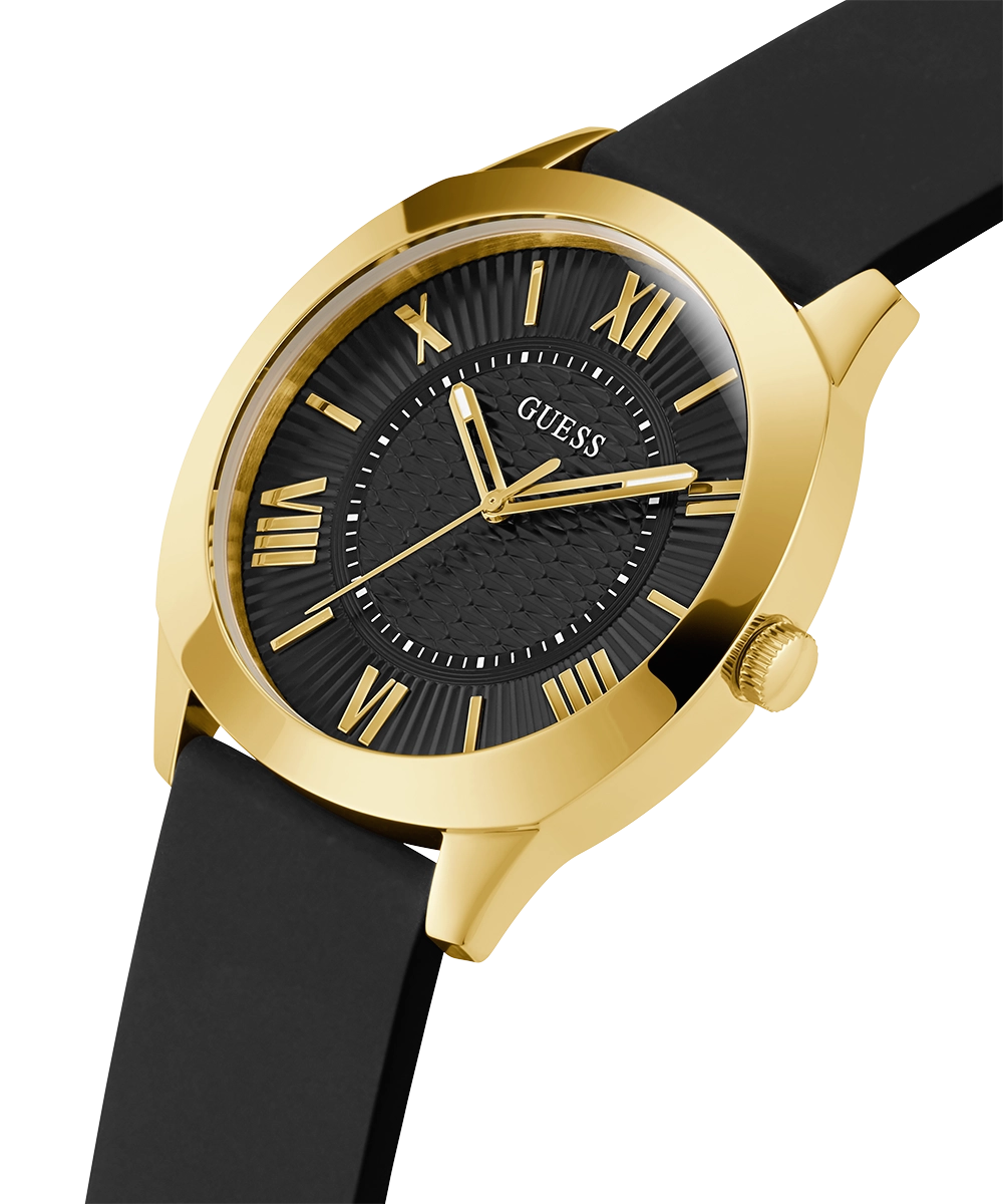 GUESS Mens Black Gold Tone Analog Watch
