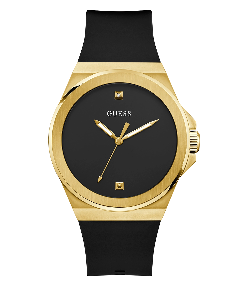 GUESS Mens Black Gold Tone Analog Watch
