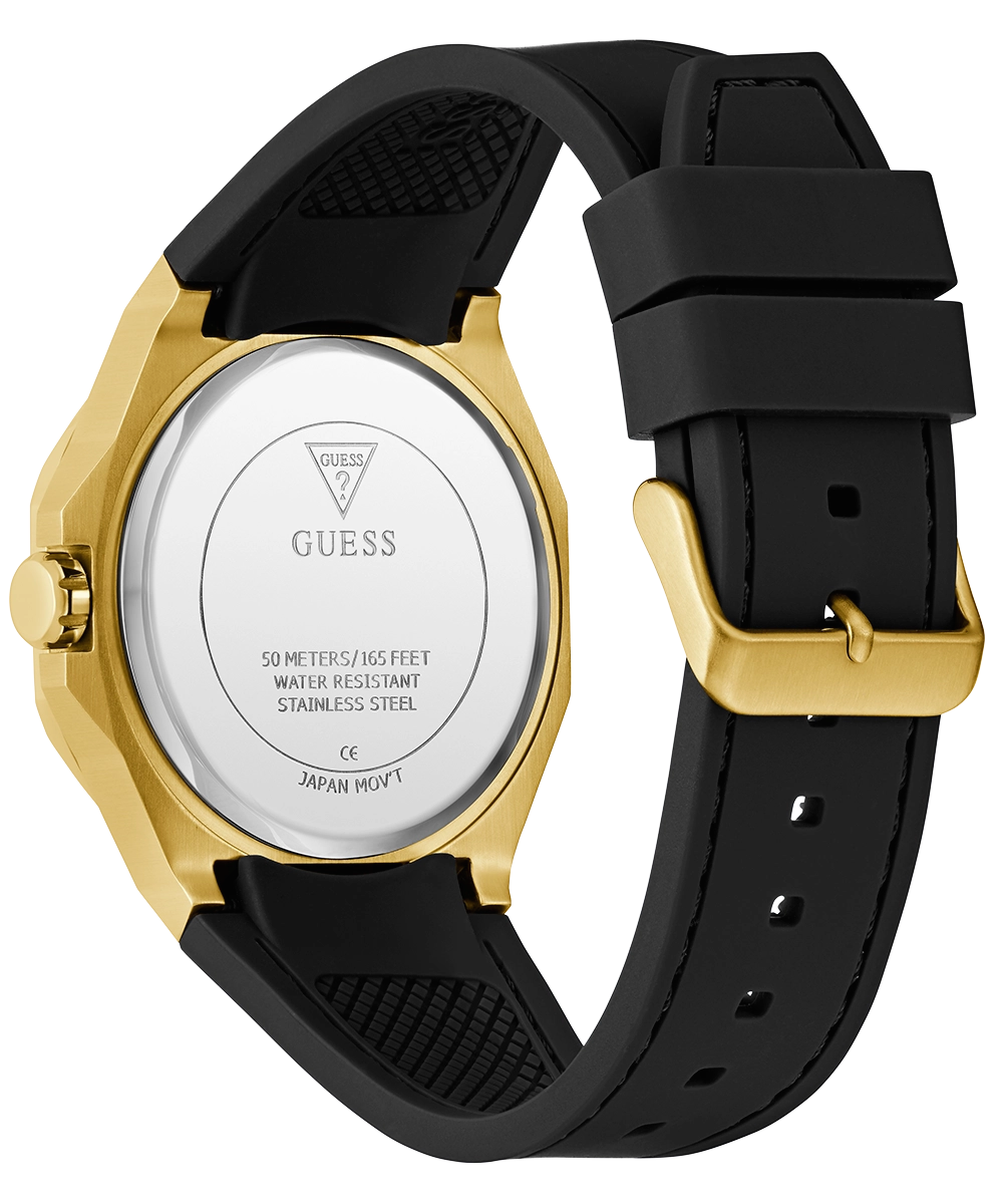 GUESS Mens Black Gold Tone Analog Watch