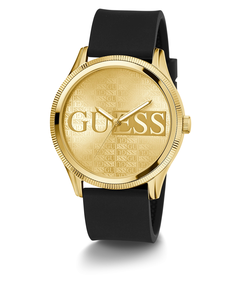 GUESS Mens Black Gold Tone Analog Watch