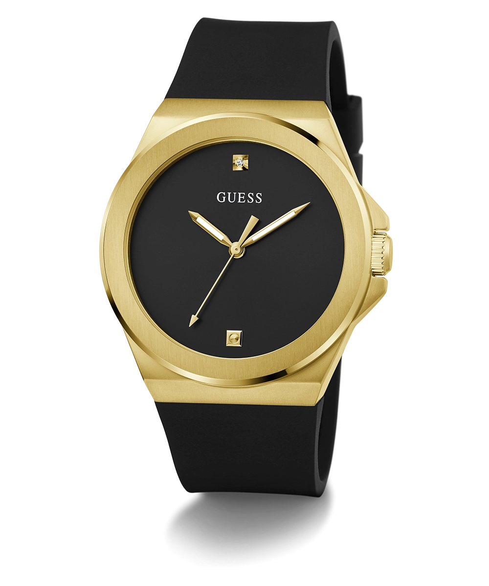 GUESS Mens Black Gold Tone Analog Watch