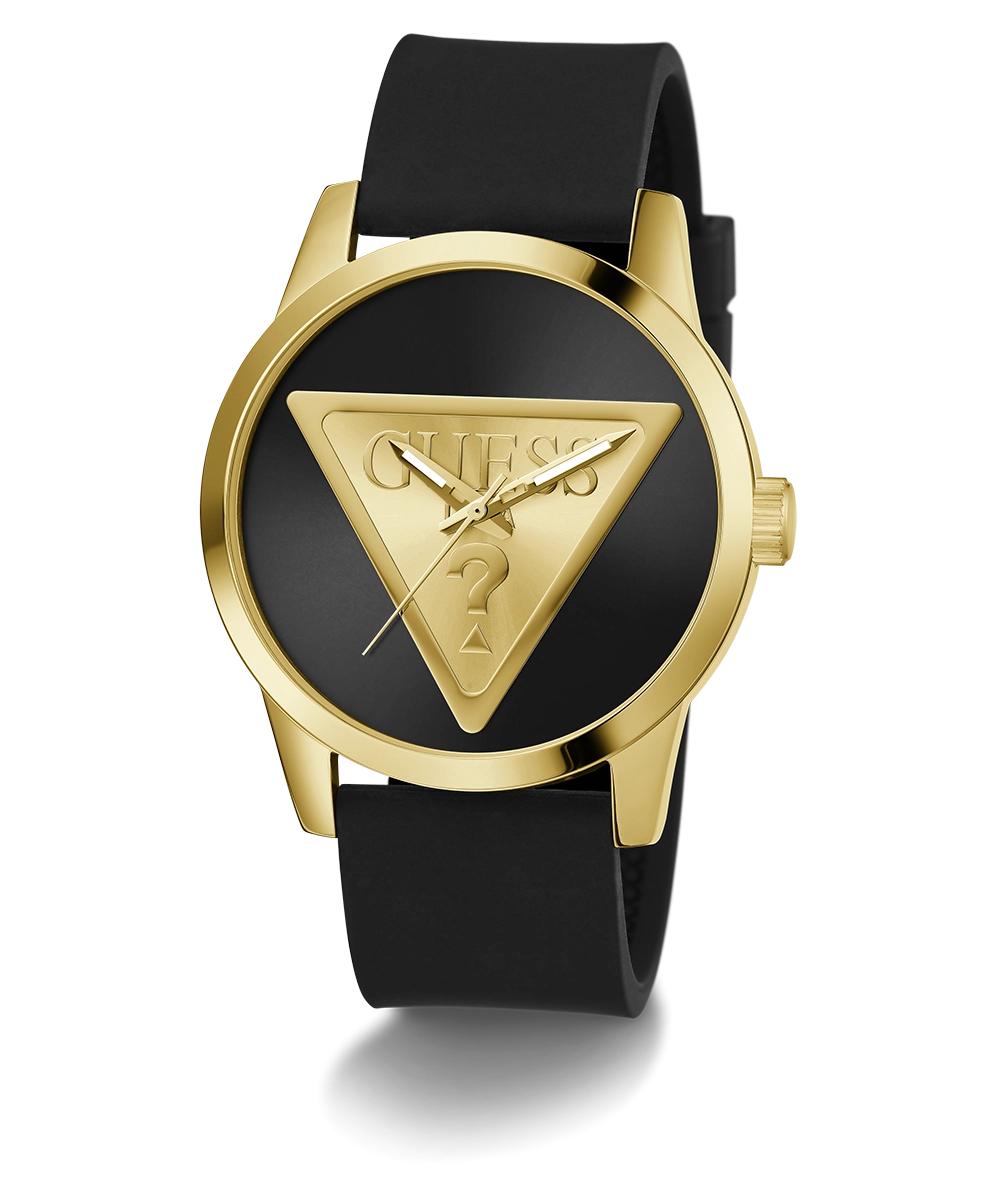 GUESS Mens Black Gold Tone Analog Watch