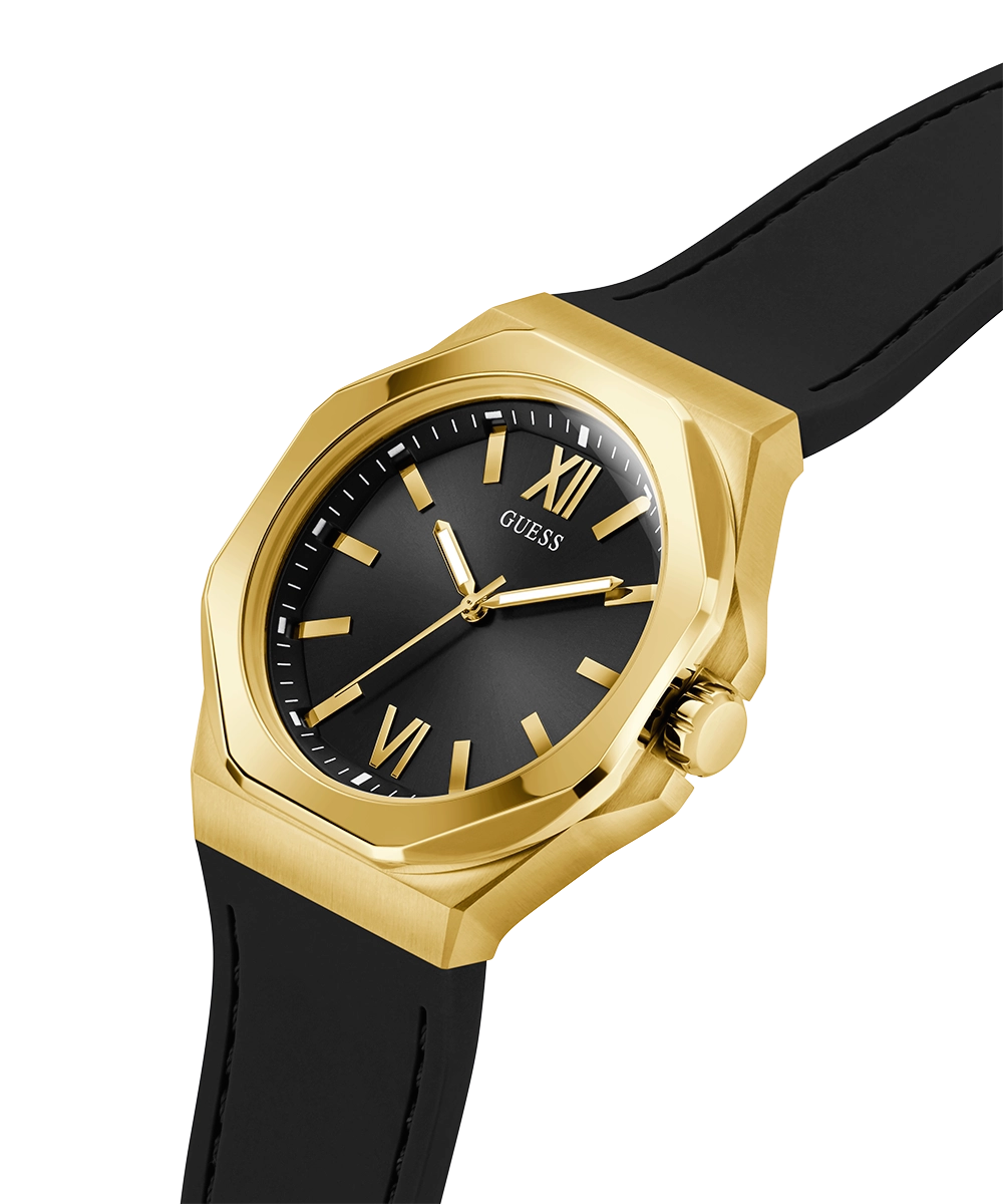 GUESS Mens Black Gold Tone Analog Watch