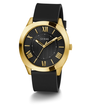 GUESS Mens Black Gold Tone Analog Watch