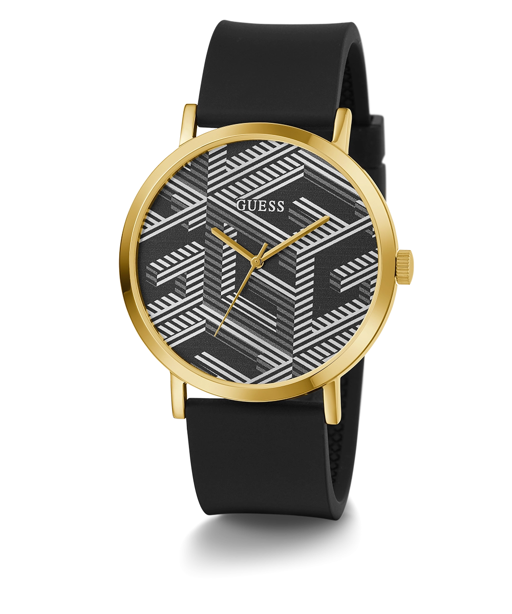 GUESS Mens Black Gold Tone Analog Watch