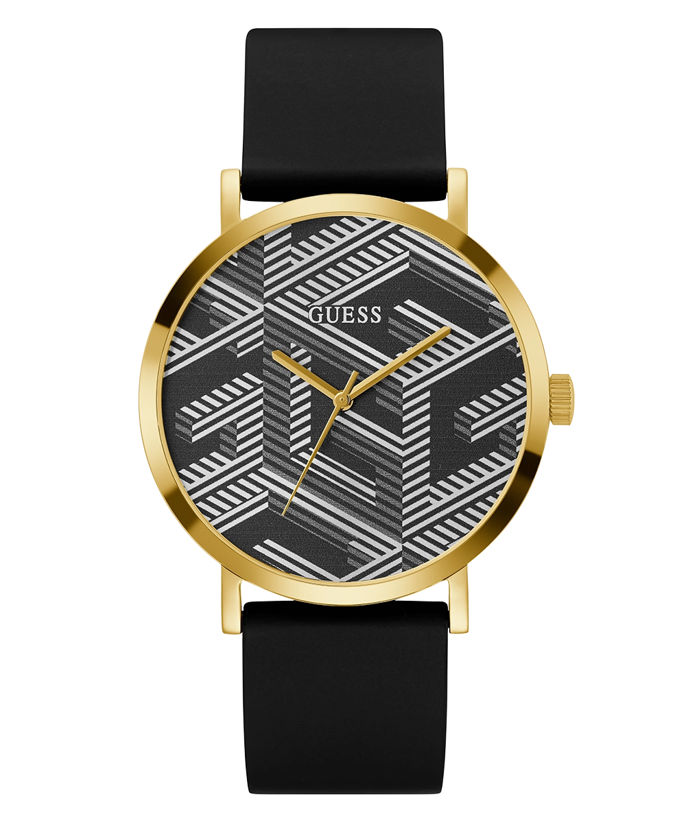 GUESS Mens Black Gold Tone Analog Watch