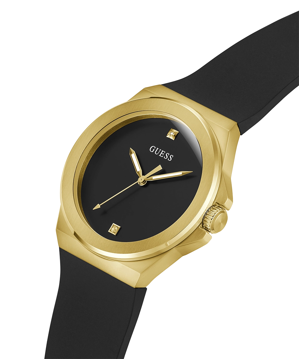 GUESS Mens Black Gold Tone Analog Watch