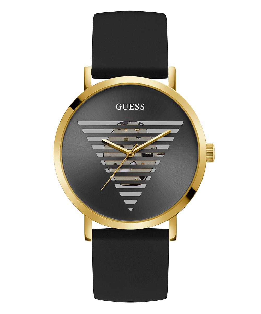 GUESS Mens Black Gold Tone Analog Watch