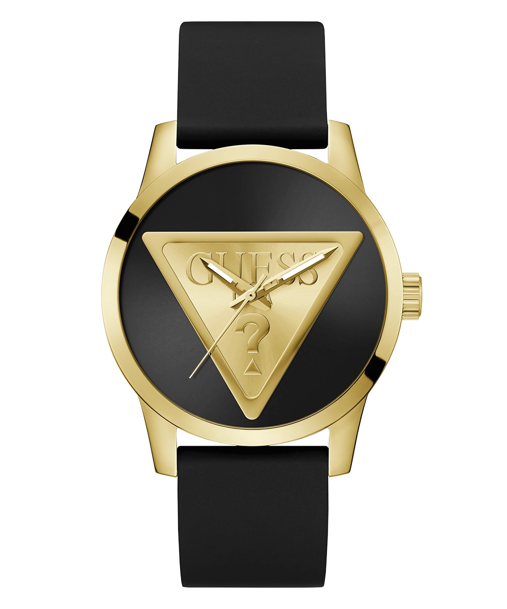 GUESS Mens Black Gold Tone Analog Watch