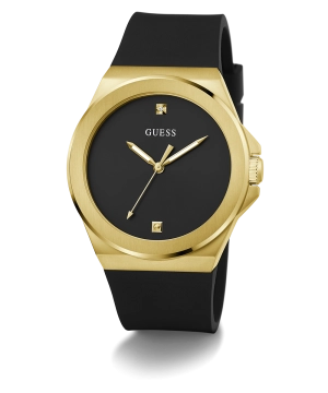 GUESS Mens Black Gold Tone Analog Watch