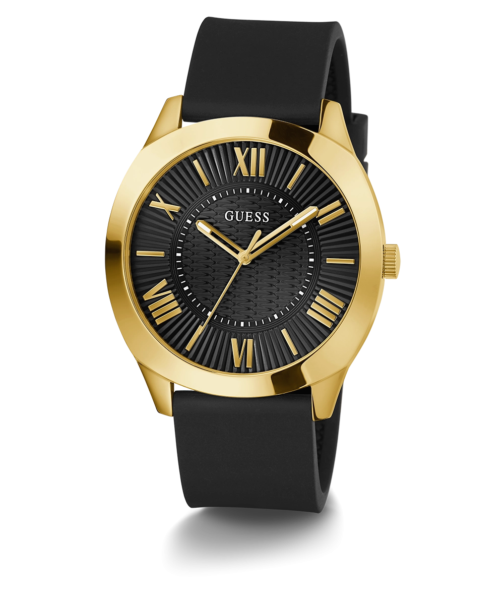 GUESS Mens Black Gold Tone Analog Watch