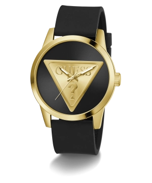 GUESS Mens Black Gold Tone Analog Watch