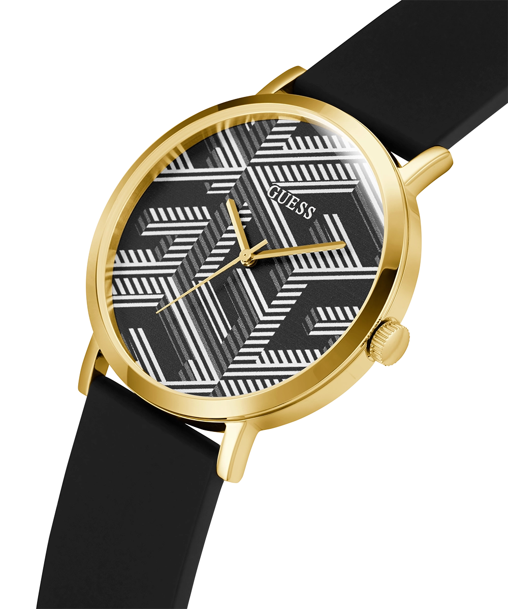 GUESS Mens Black Gold Tone Analog Watch