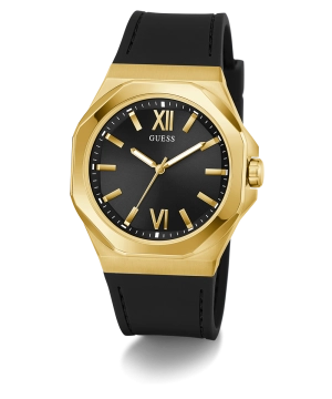 GUESS Mens Black Gold Tone Analog Watch